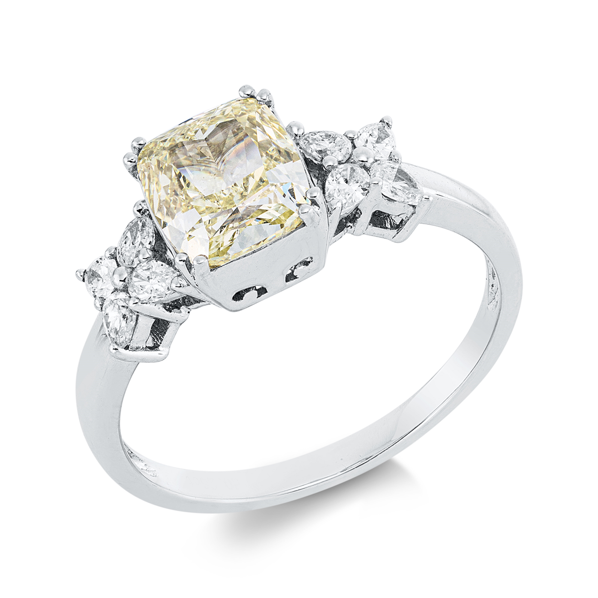pear shape  fancy colored diamond ring in white gold