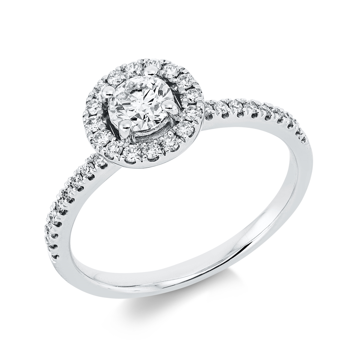 diamond full cut  solitaire with accent stones ring in white gold
