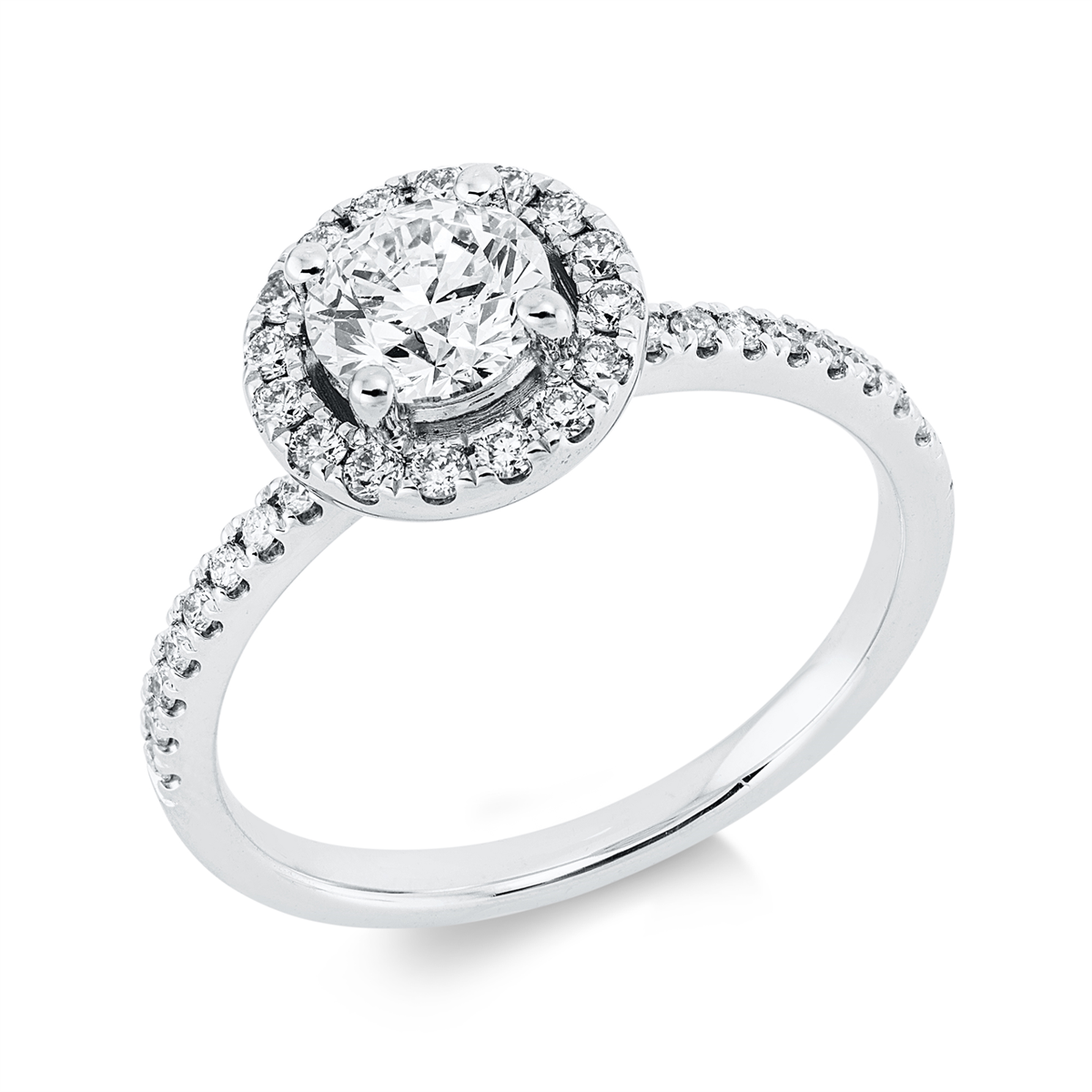 diamond full cut  solitaire with accent stones ring in white gold