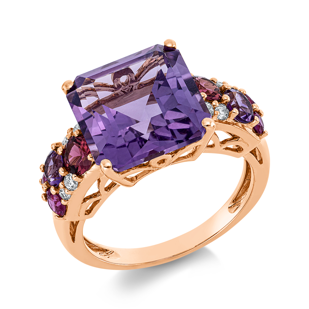 diamond full cut sapphire colored stone fashion ring in red gold