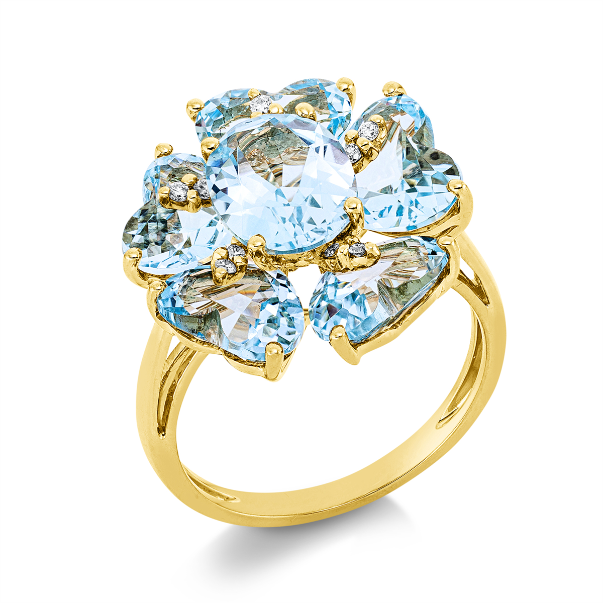 diamond full cut topaz colored stone fashion ring in yellow gold