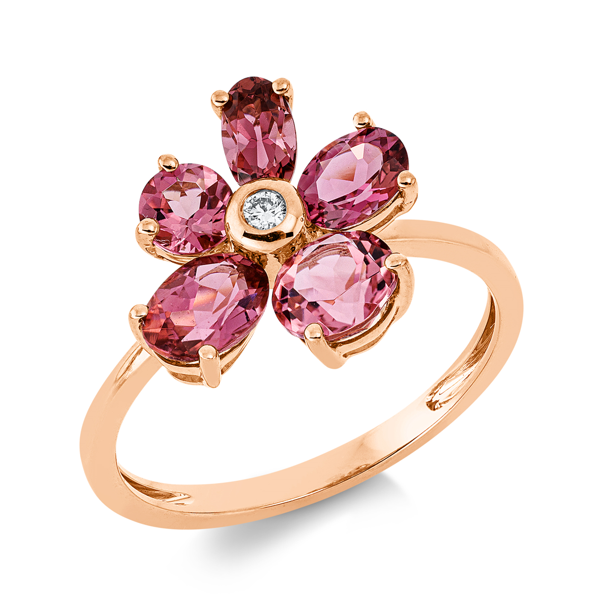 diamond full cut tourmaline colored stone classic ring in red gold