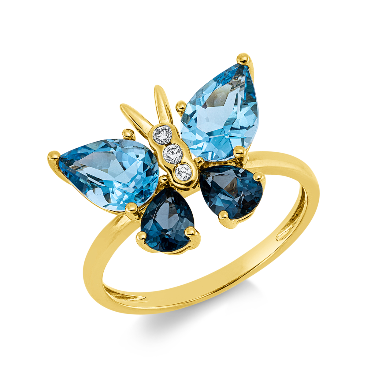 diamond full cut topaz animal ring in yellow gold