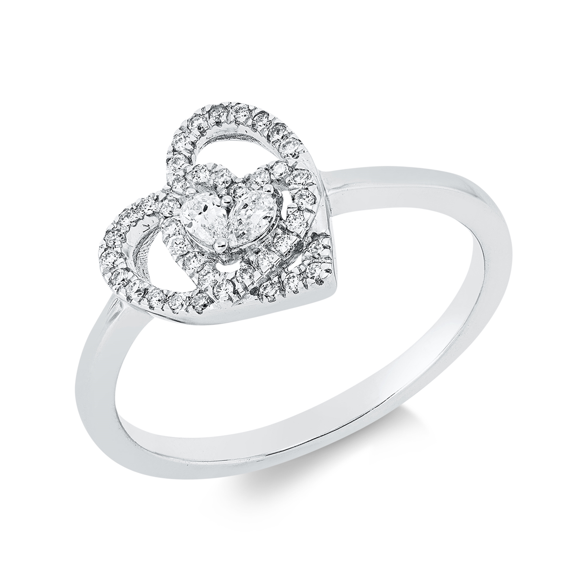diamond full cut  heart ring in white gold