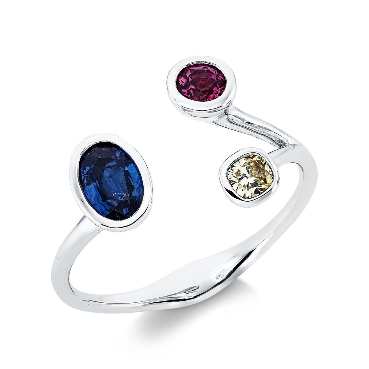 cushion sapphire colored stone classic ring in white gold
