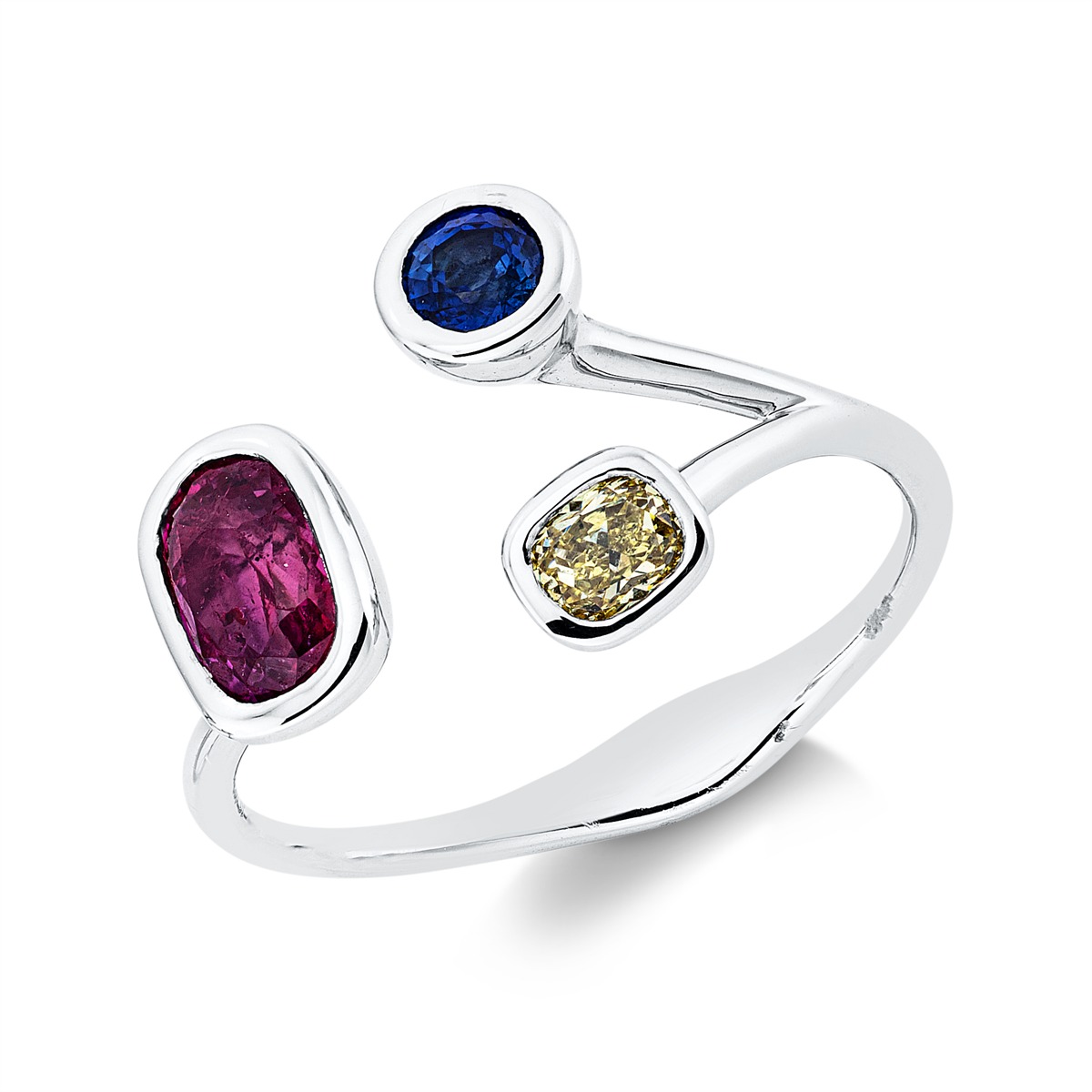 diamond full cut sapphire colored stone classic ring in white gold