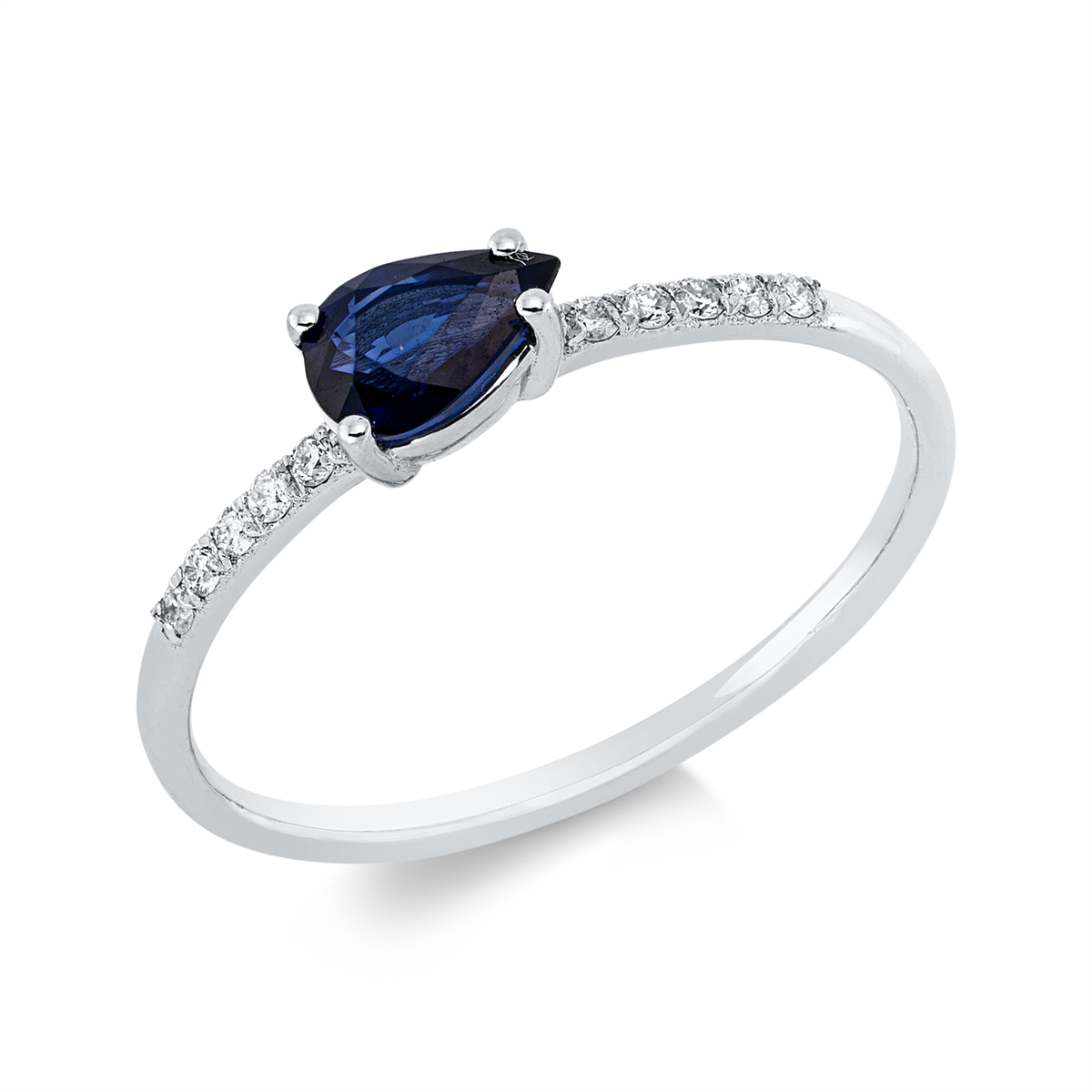 diamond full cut sapphire colored stone classic ring in white gold