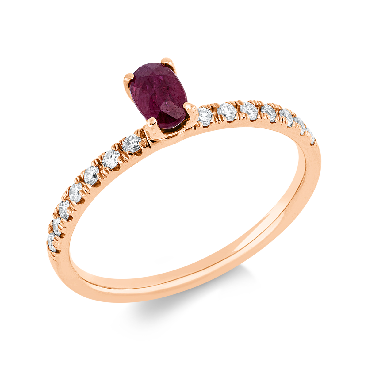 diamond full cut ruby colored stone classic ring in red gold