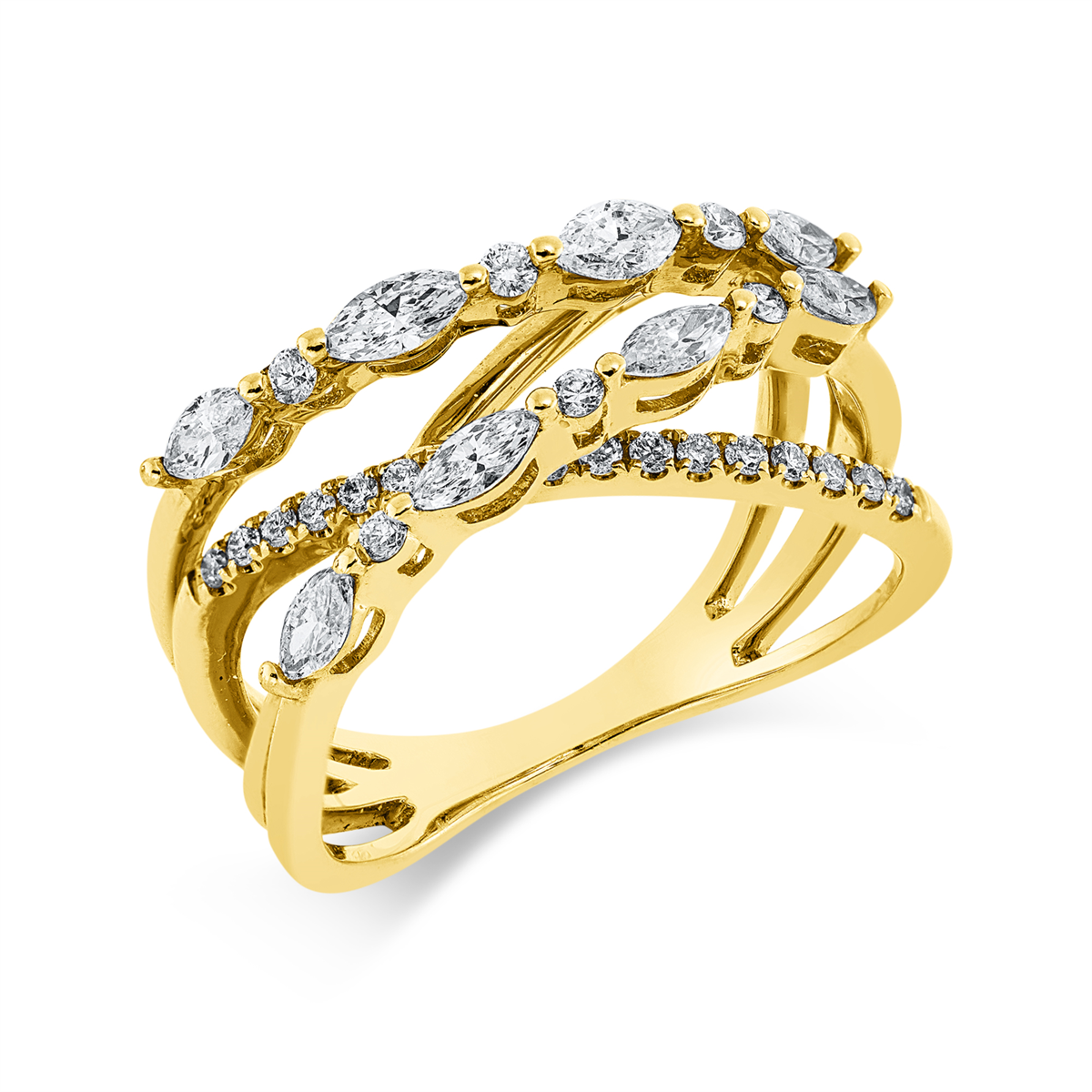 diamond full cut  modern woman ring in yellow gold