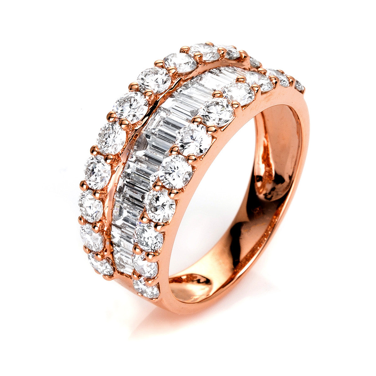diamond full cut  baguette ring in red gold