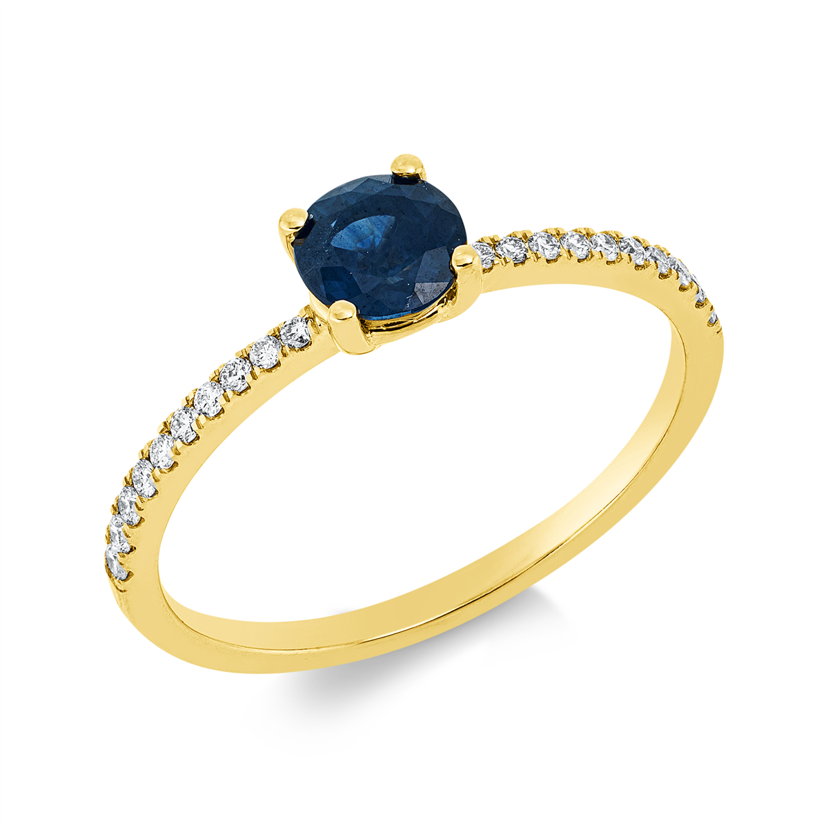 diamond full cut sapphire colored stone classic ring in yellow gold