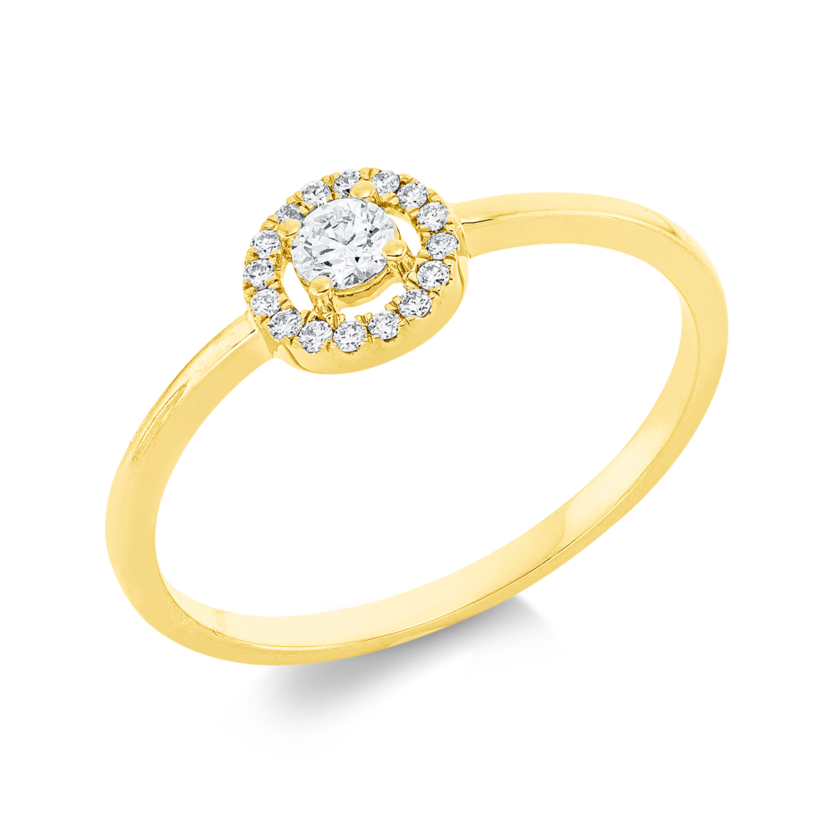 diamond full cut  solitaire with accent stones ring in yellow gold