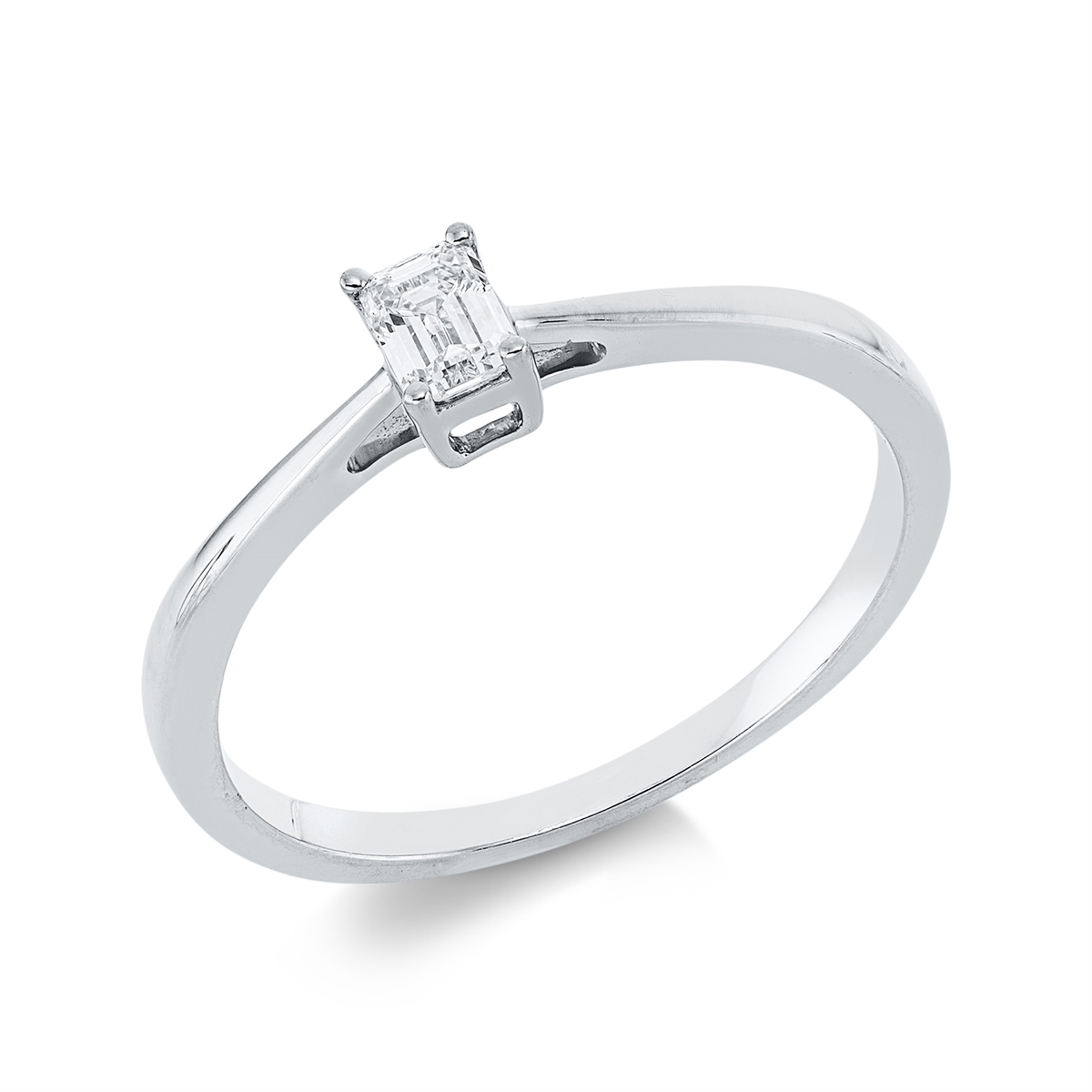 emerald cut  solitaire ring in white gold