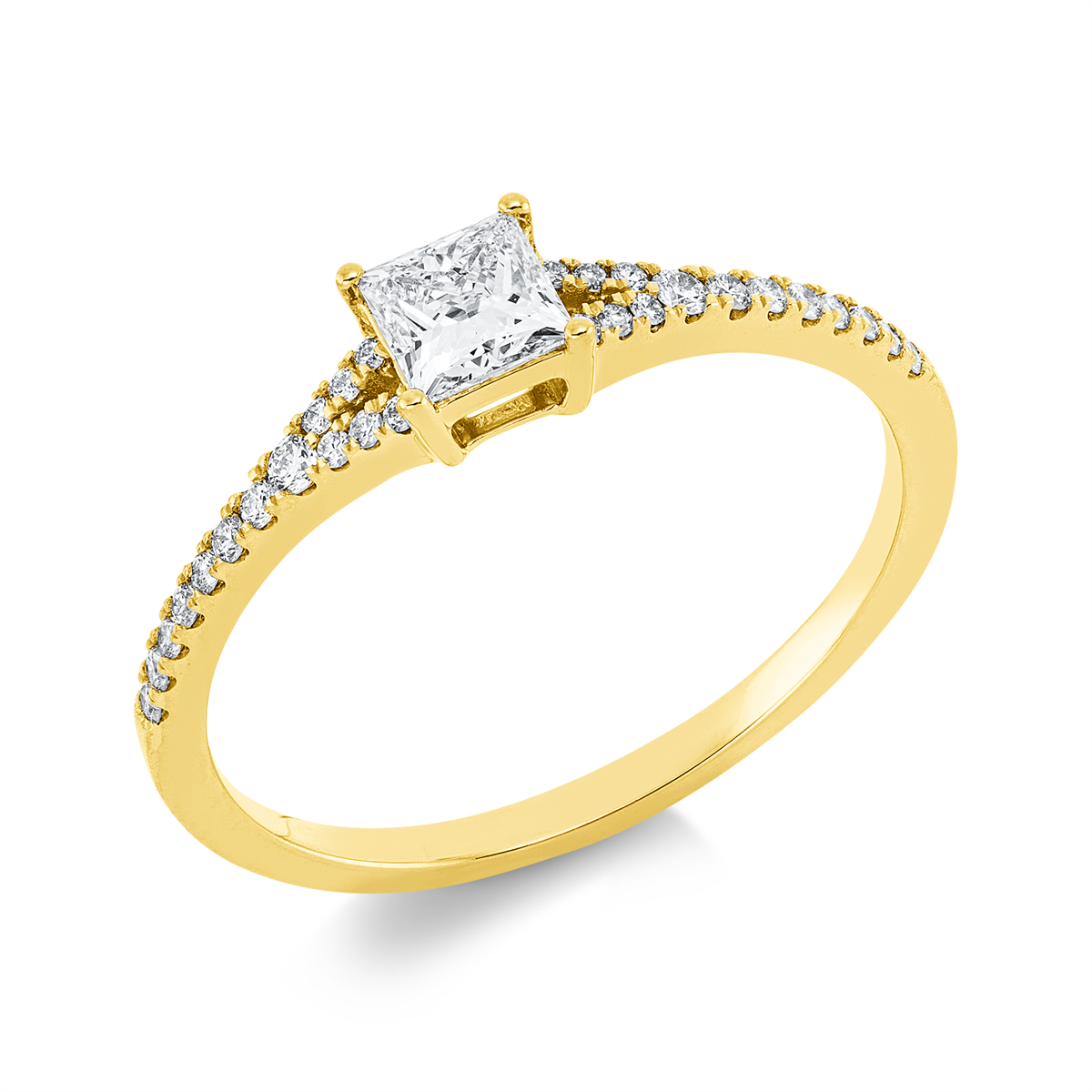 diamond full cut  solitaire with accent stones ring in yellow gold