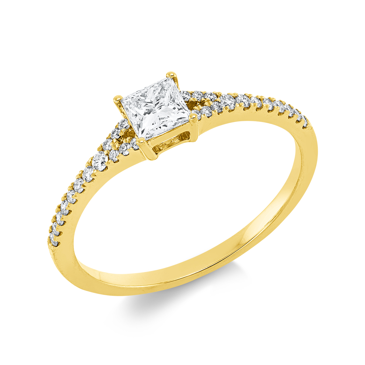 diamond full cut  solitaire with accent stones ring in yellow gold