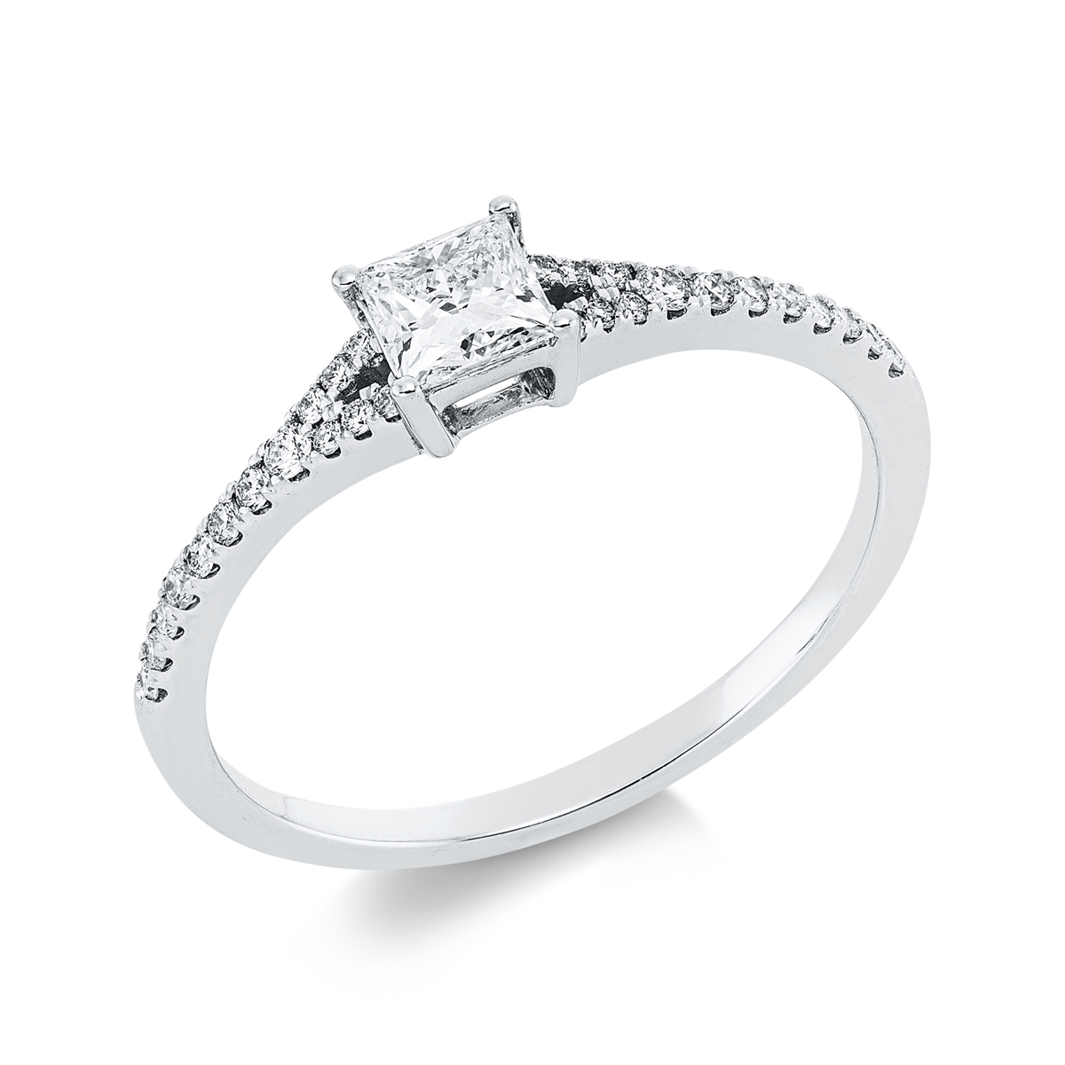diamond full cut  solitaire with accent stones ring in white gold