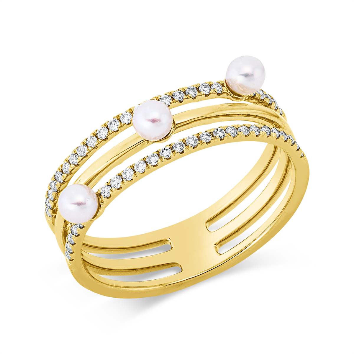 diamond full cut  pearl ring in yellow gold