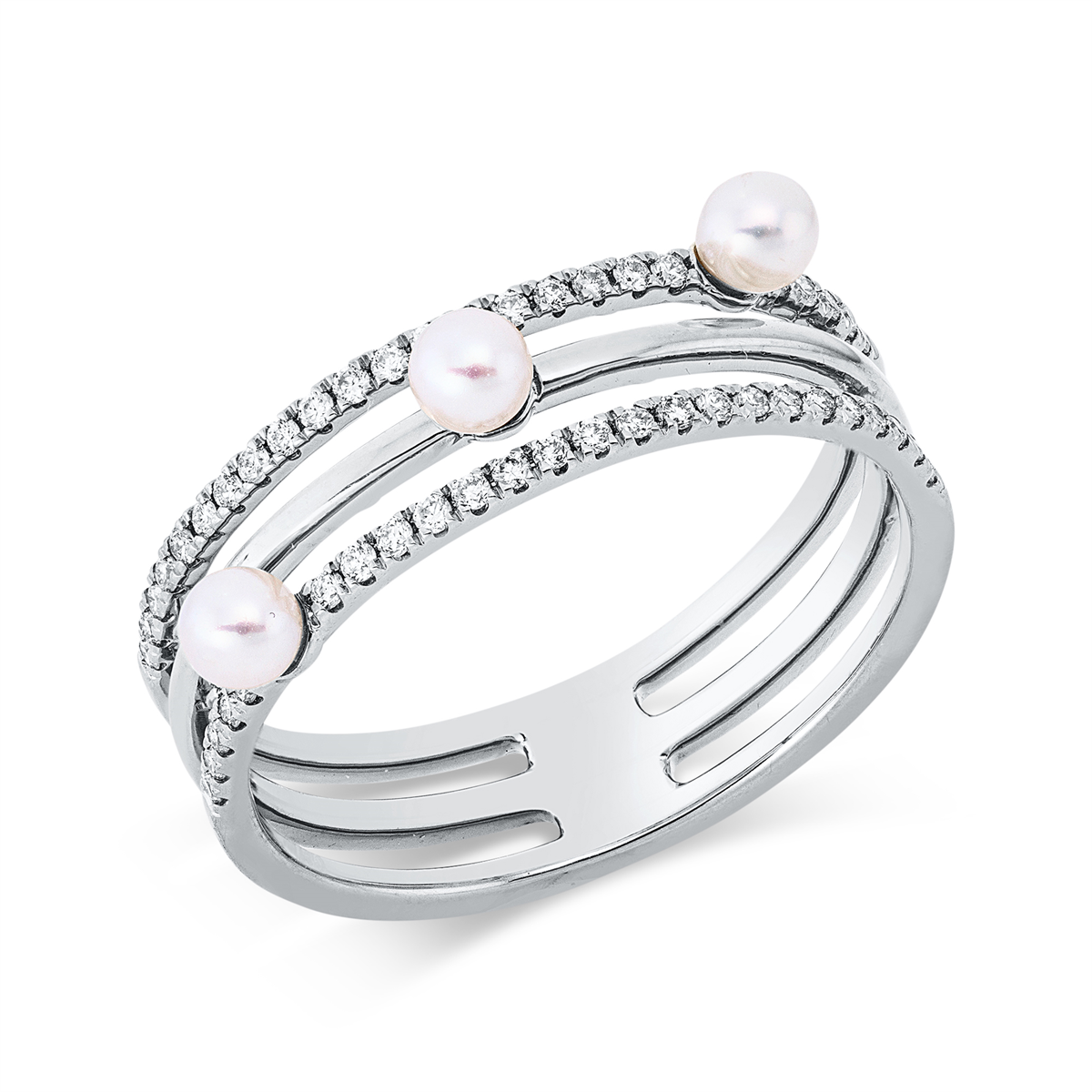 diamond full cut  pearl ring in white gold