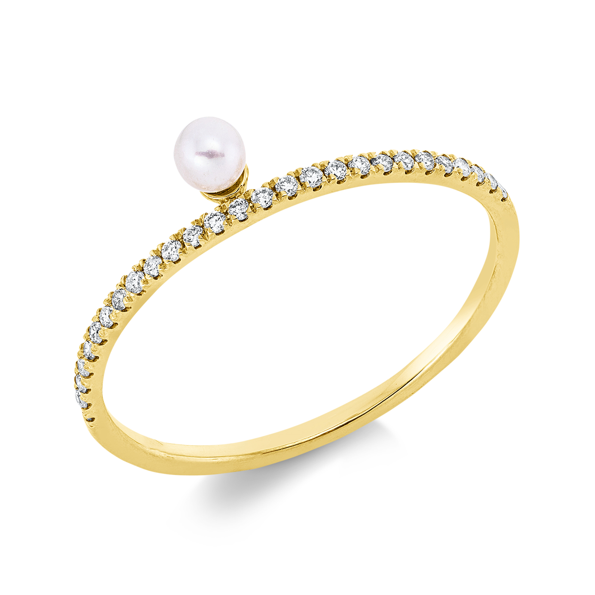 diamond full cut  pearl ring in yellow gold