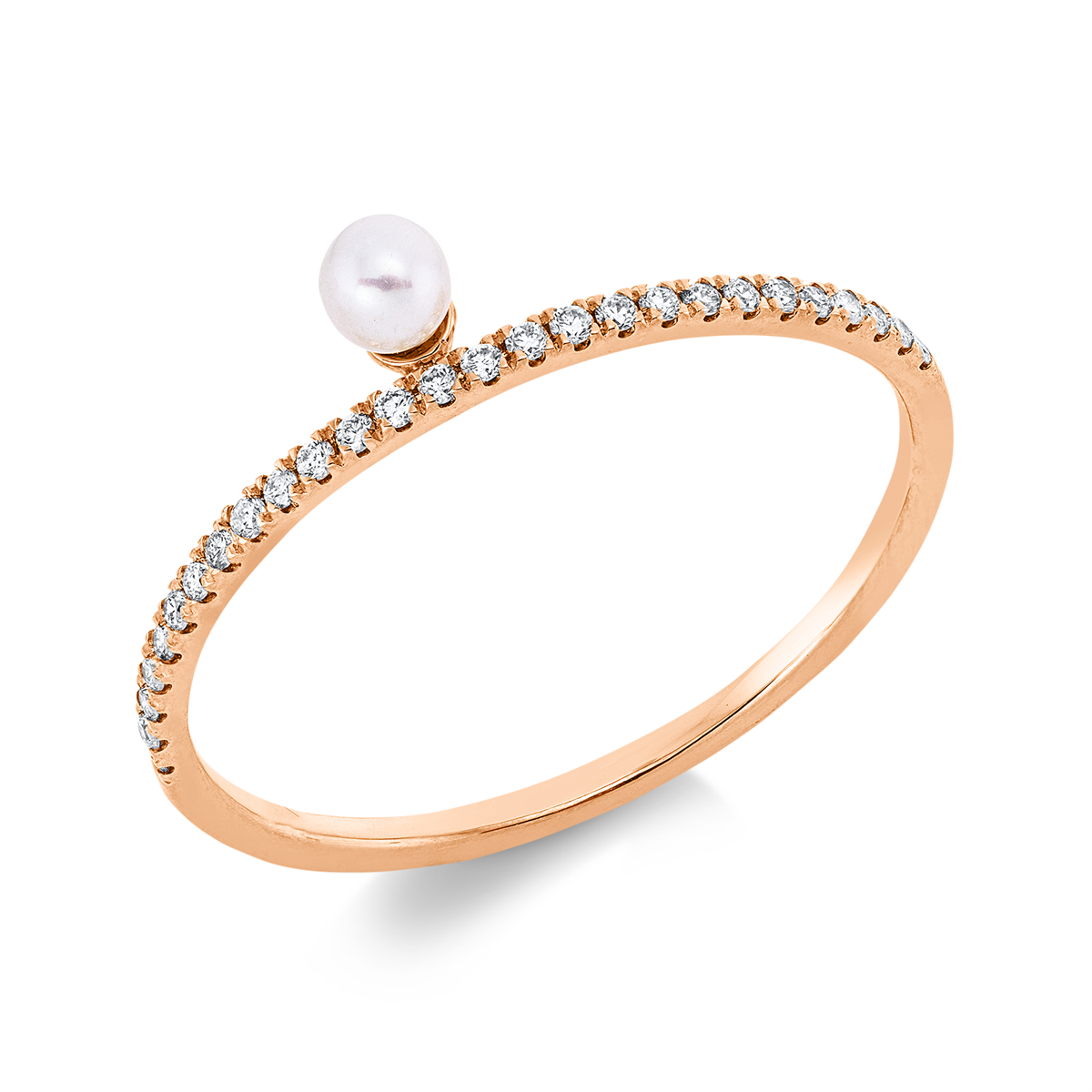 diamond full cut  pearl ring in red gold