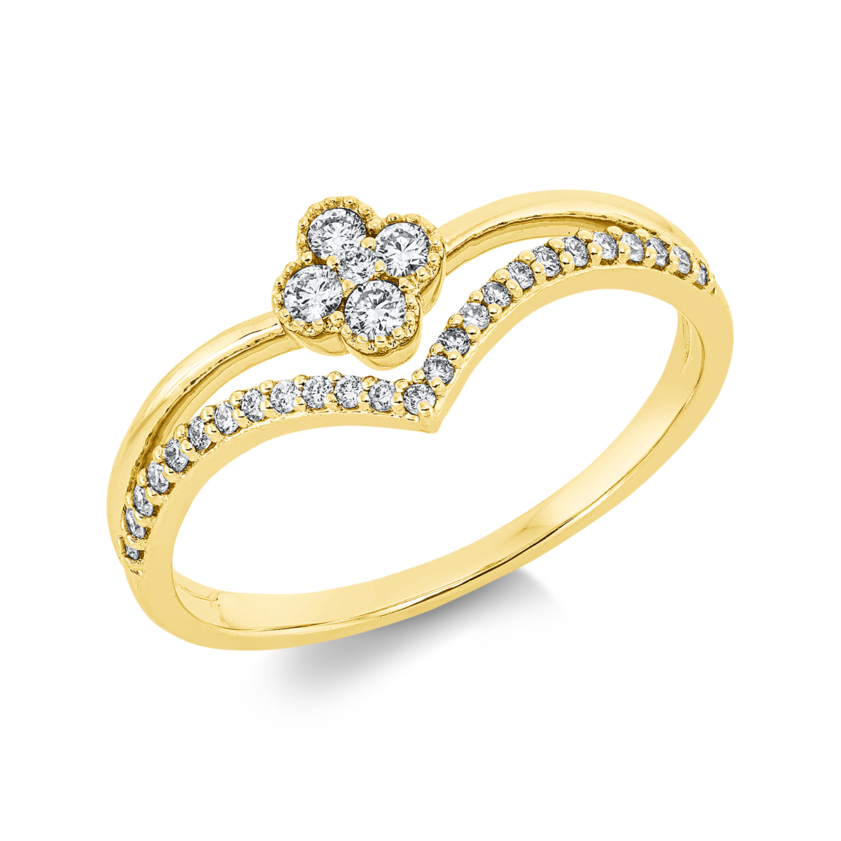 diamond full cut  modern woman ring in yellow gold