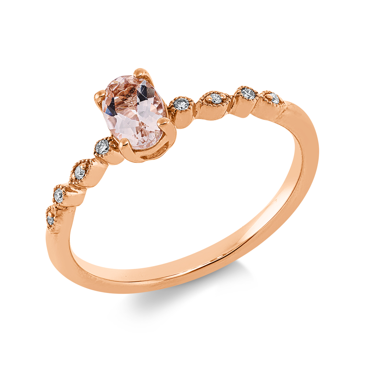 diamond full cut morganite colored stone fashion ring in red gold