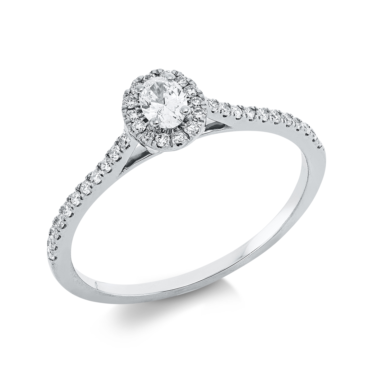 diamond full cut  solitaire with accent stones ring in white gold