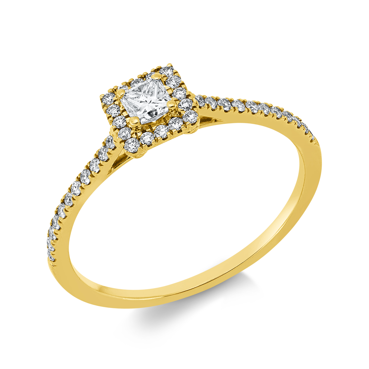 diamond full cut  solitaire with accent stones ring in yellow gold