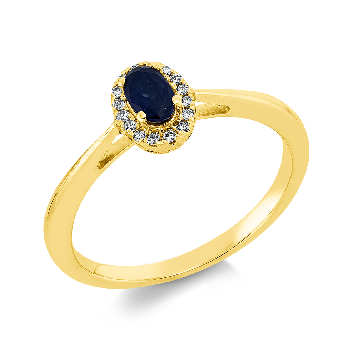 diamond full cut sapphire colored stone classic ring in yellow gold