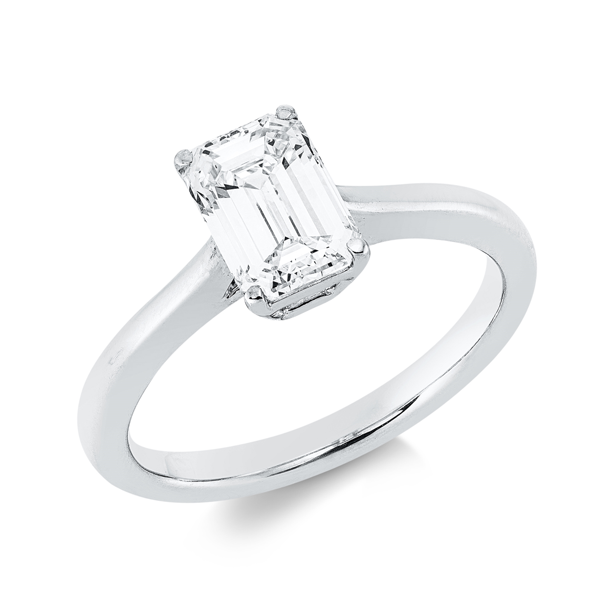 emerald cut  solitaire ring in white gold