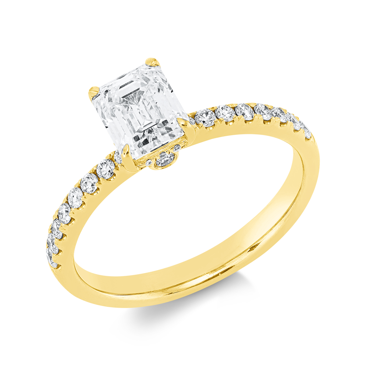 diamond full cut  solitaire with accent stones ring in yellow gold