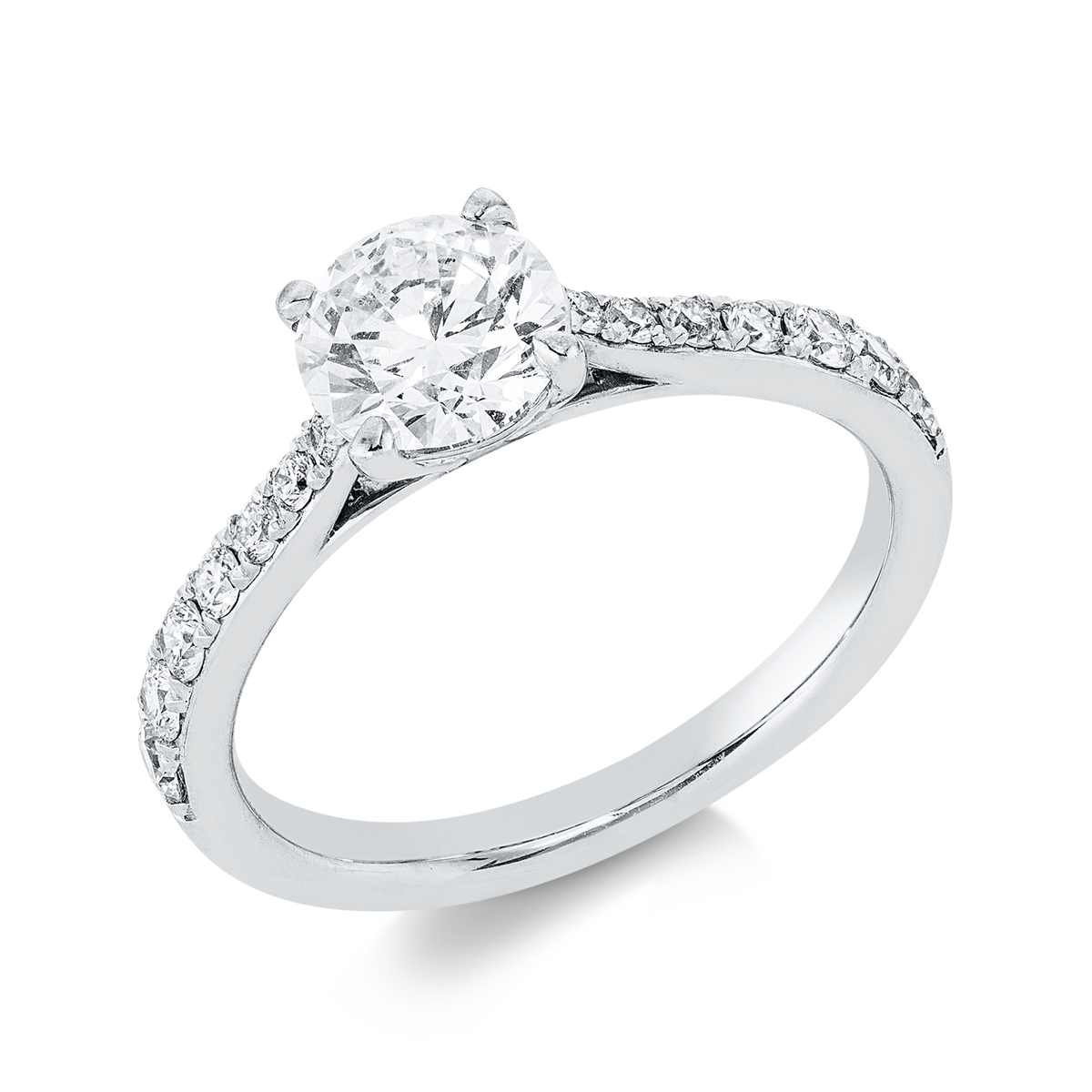 diamond full cut  solitaire with accent stones ring in white gold