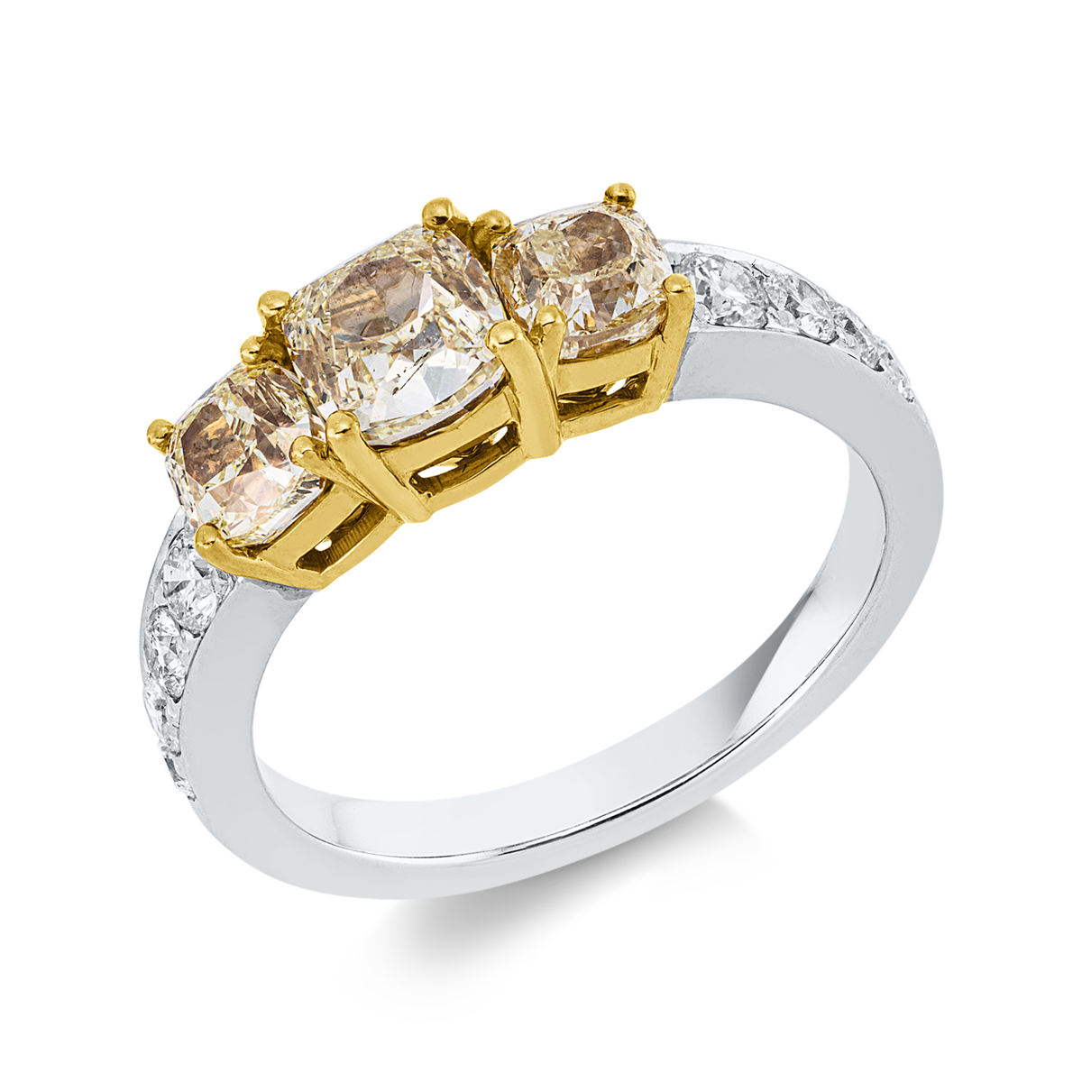 diamond full cut  fancy colored diamond ring in white gold / yellow gold
