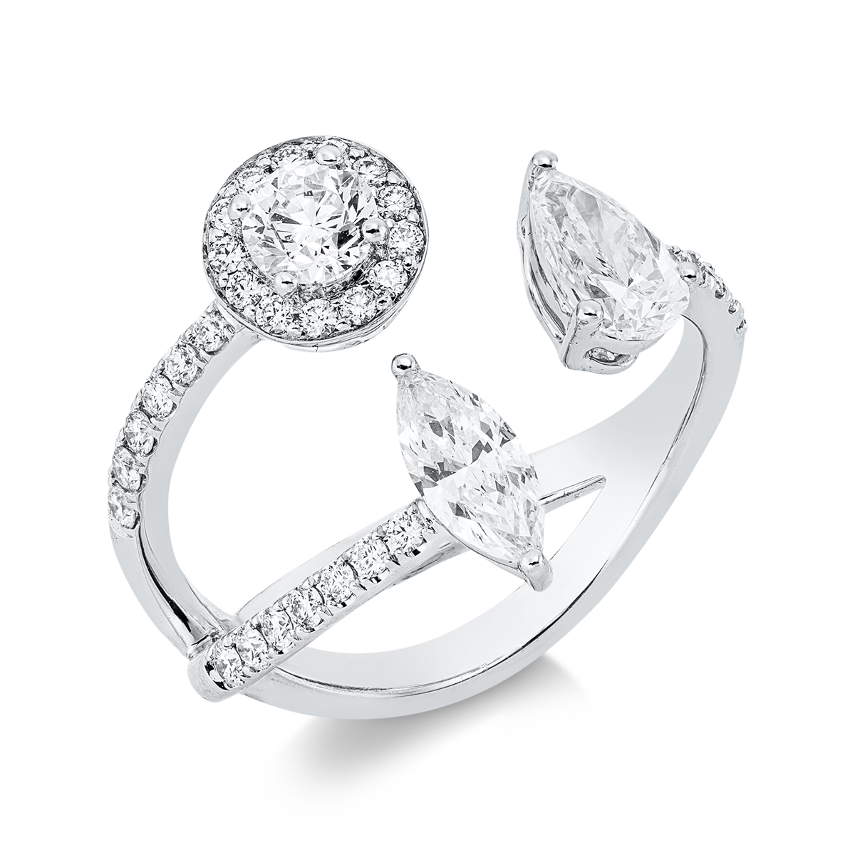 diamond full cut  modern woman ring in white gold