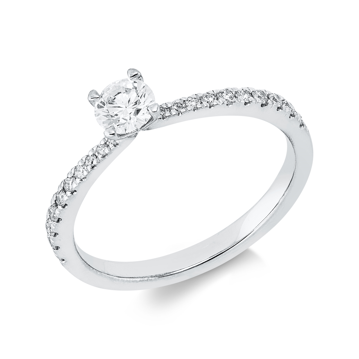 diamond full cut  solitaire with accent stones ring in white gold