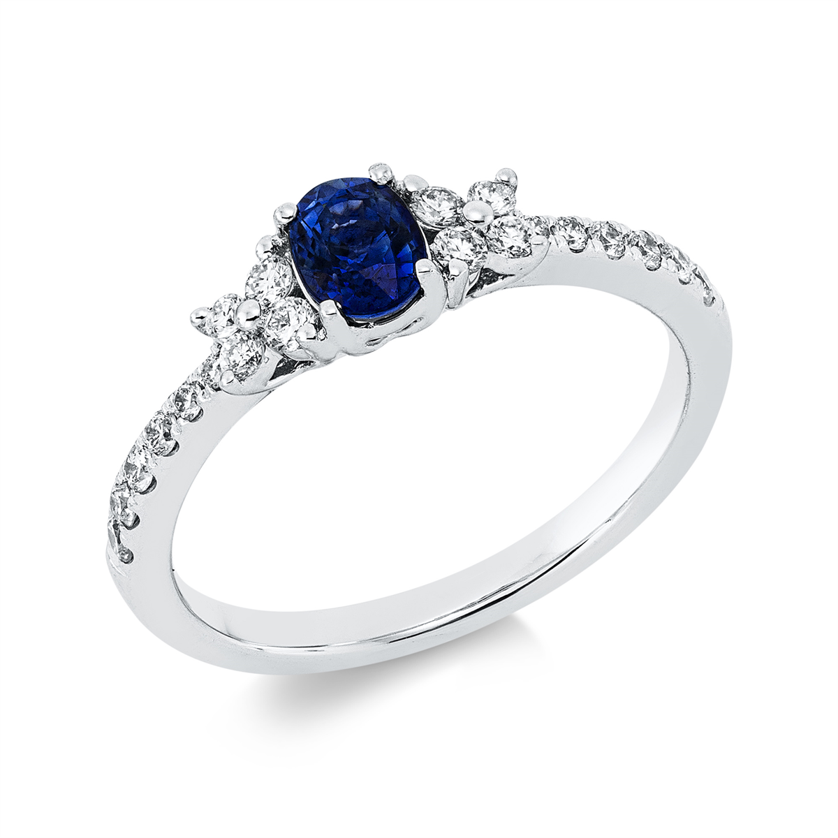 diamond full cut sapphire colored stone classic ring in white gold