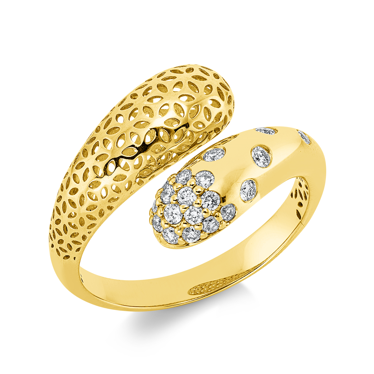 diamond full cut  modern woman ring in yellow gold