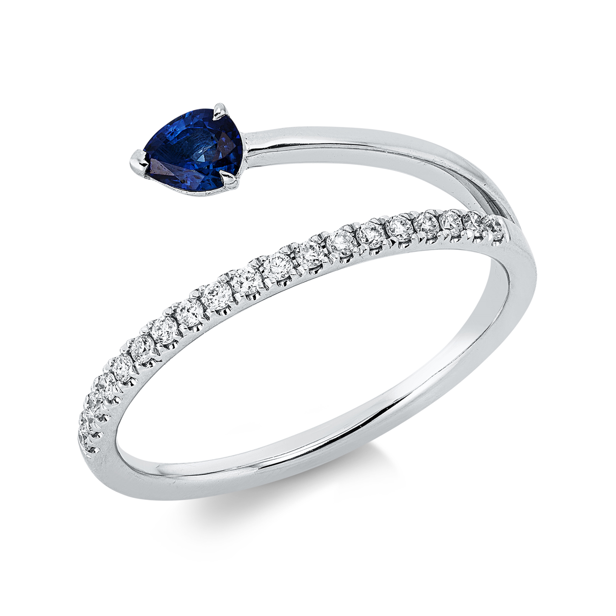 diamond full cut sapphire colored stone classic ring in white gold