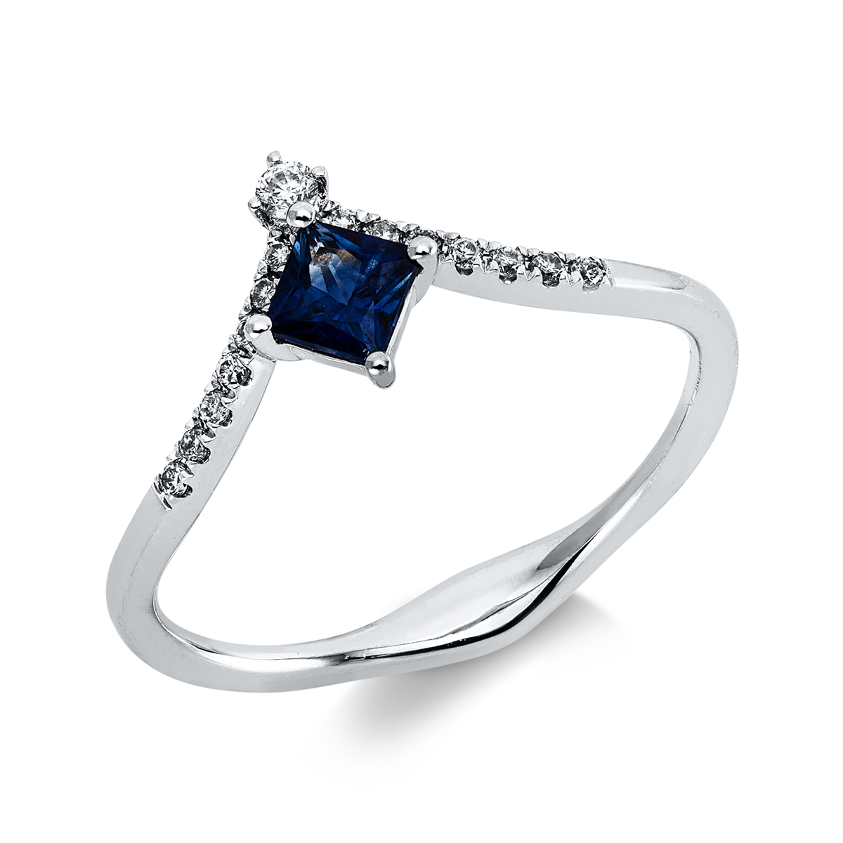 diamond full cut sapphire colored stone classic ring in white gold