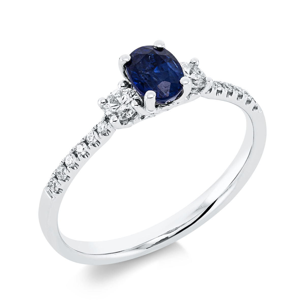 diamond full cut sapphire colored stone classic ring in white gold