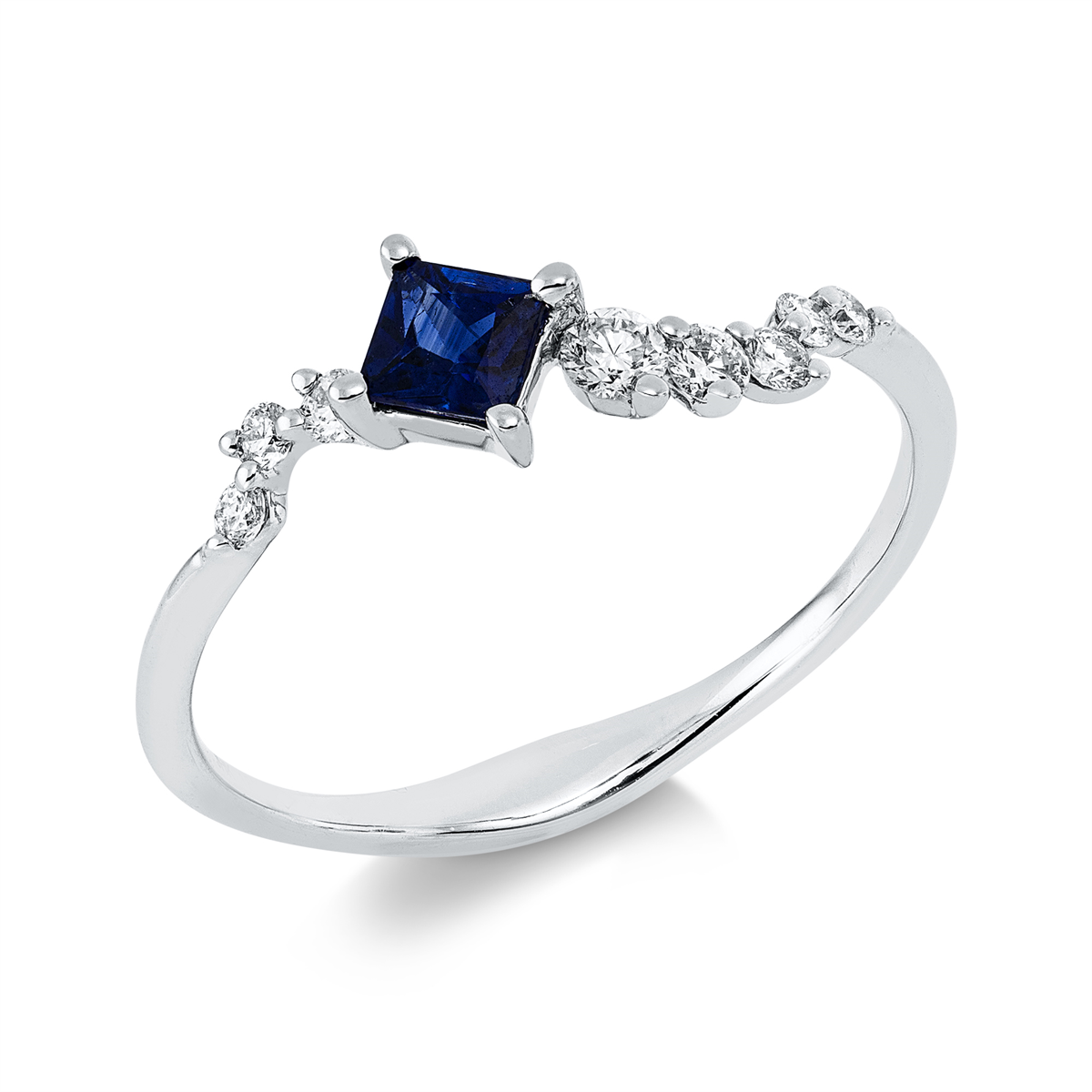 diamond full cut sapphire colored stone classic ring in white gold