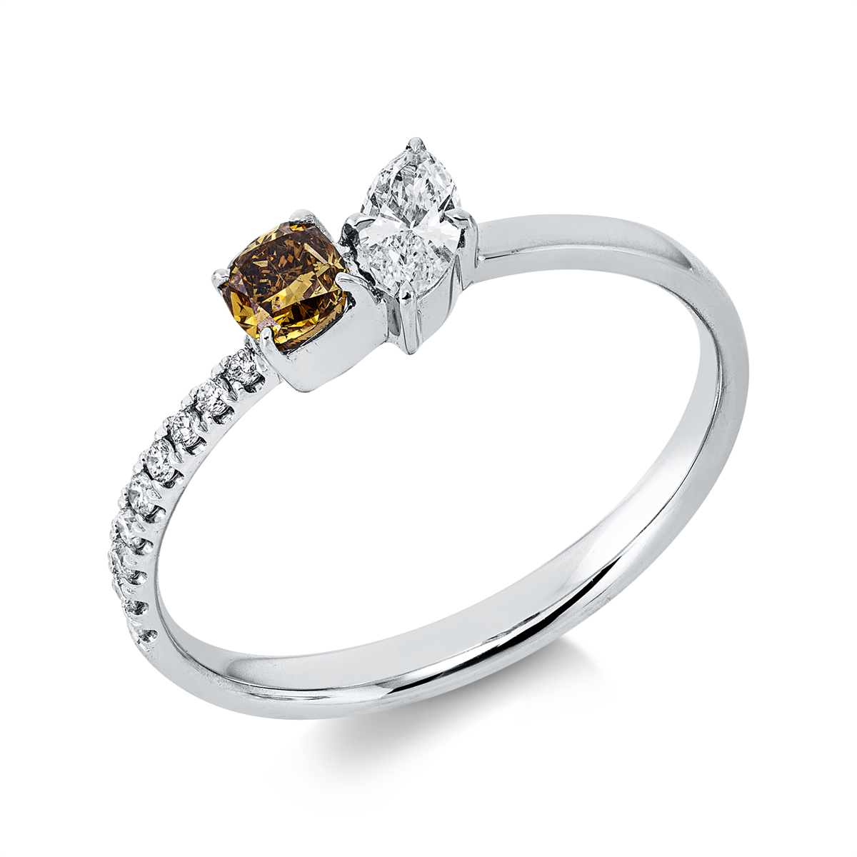 diamond full cut  fancy colored diamond ring in white gold