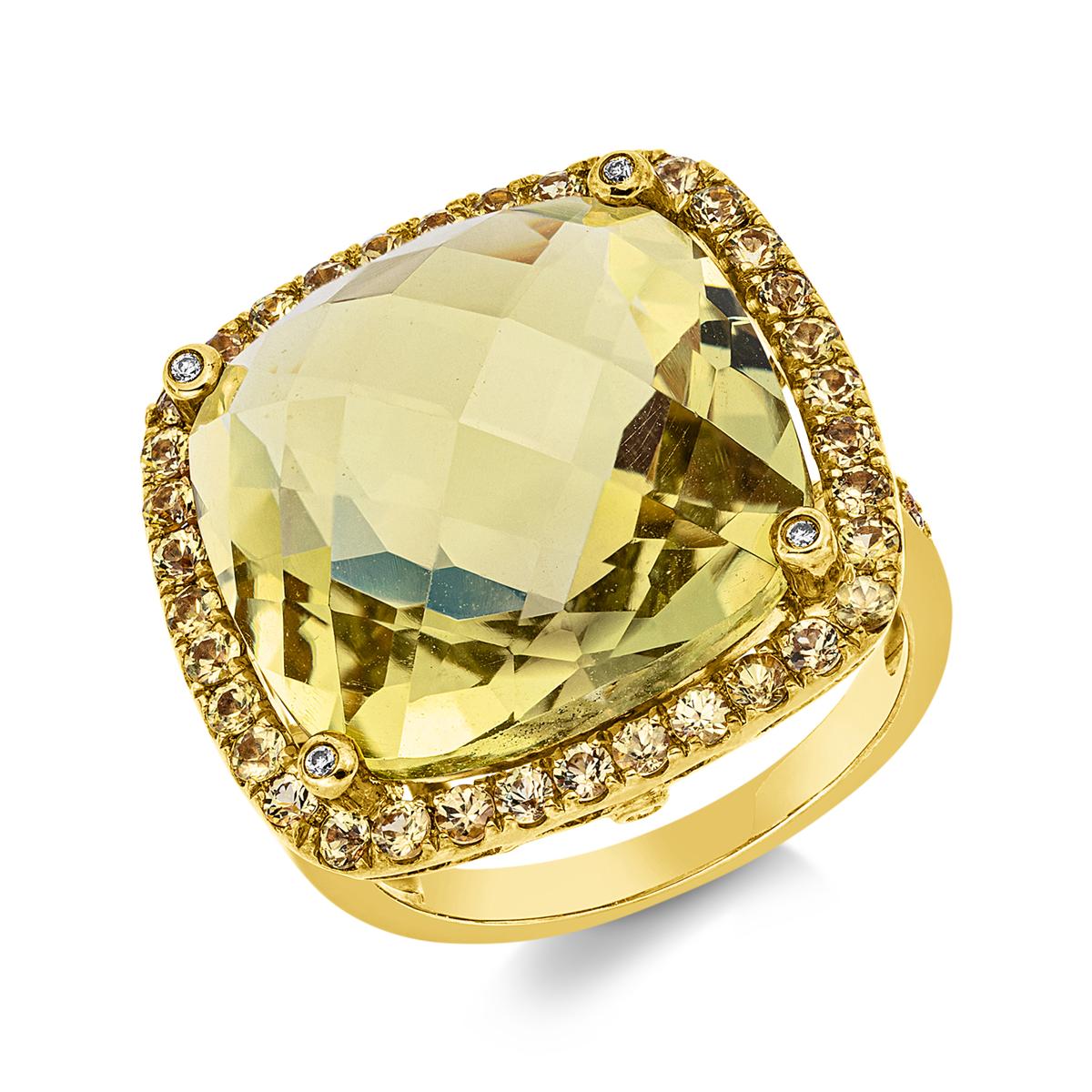 diamond full cut sapphire colored stone fashion ring in yellow gold