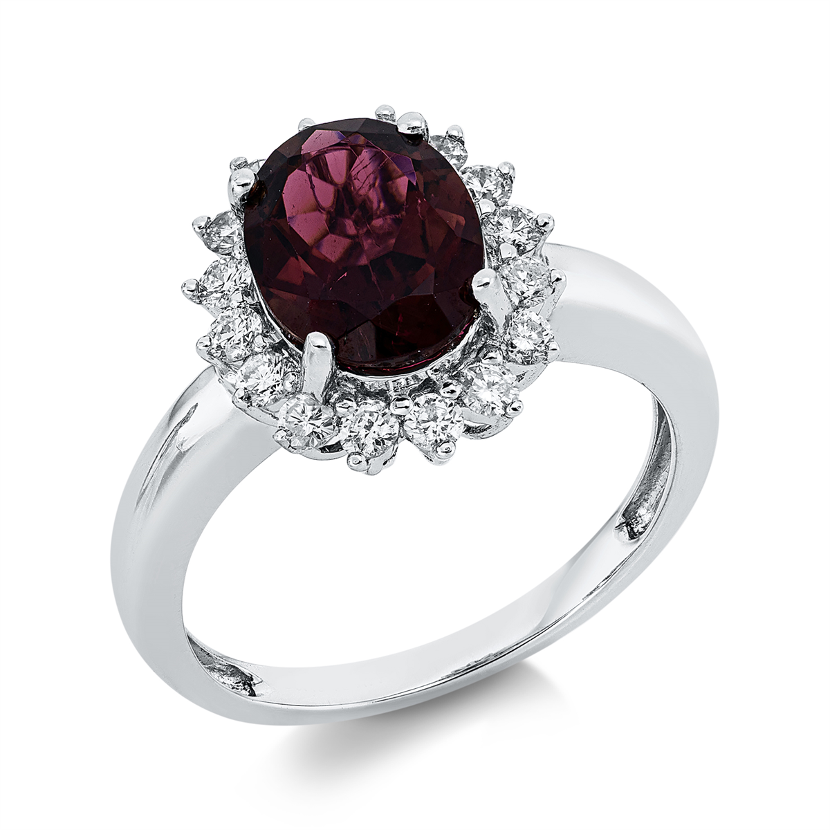 diamond full cut tourmaline colored stone fashion ring in white gold