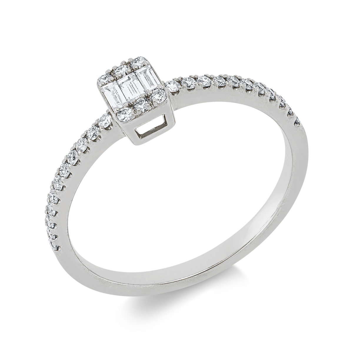 diamond full cut  baguette illusion ring in white gold
