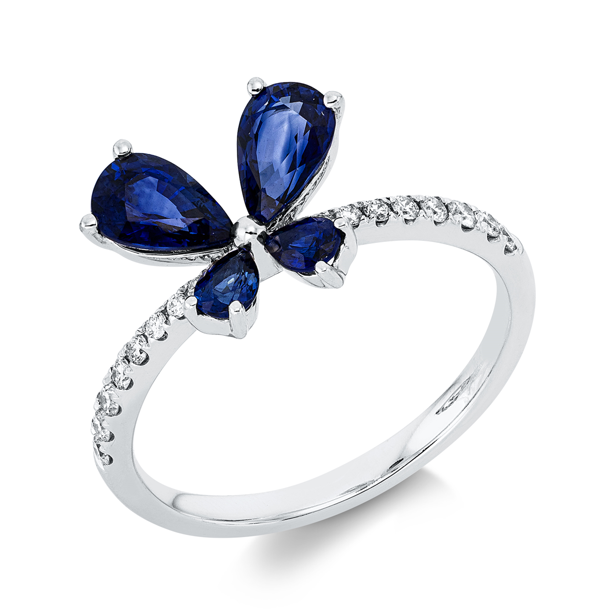 diamond full cut sapphire colored stone classic ring in white gold