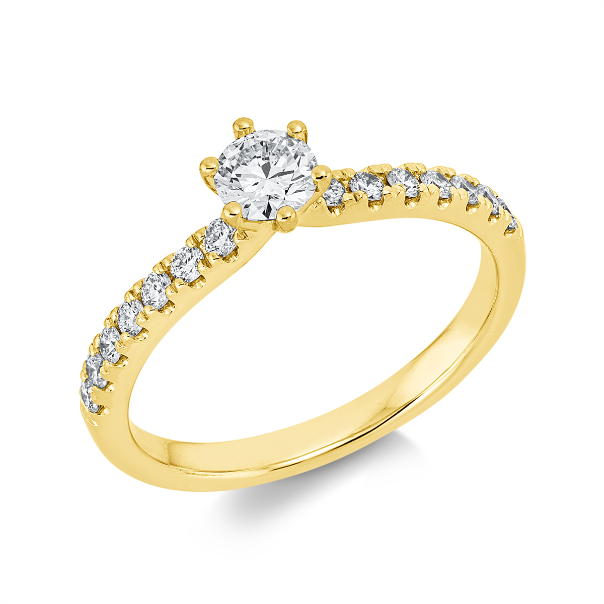 diamond full cut  solitaire with accent stones ring in yellow gold