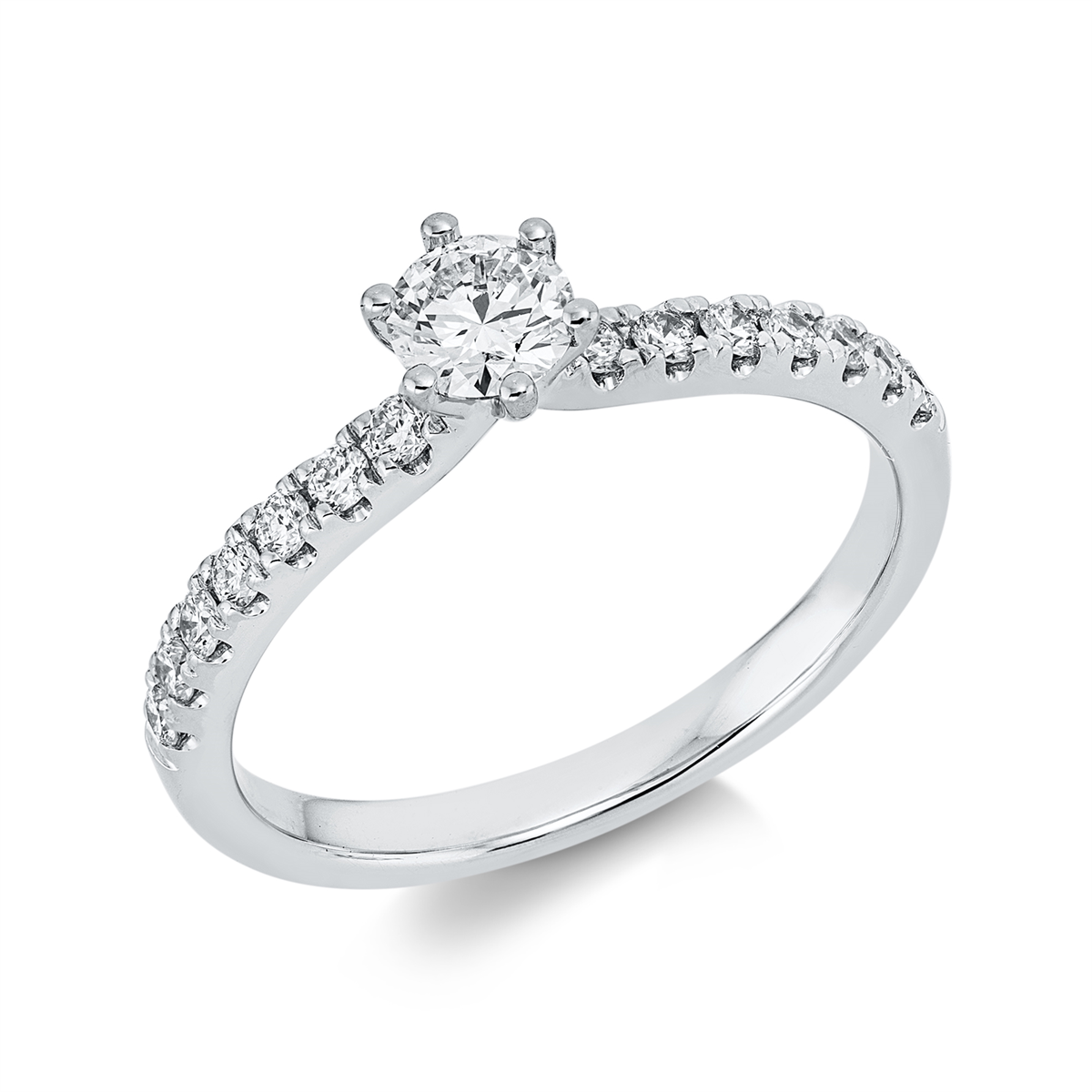 diamond full cut  solitaire with accent stones ring in white gold