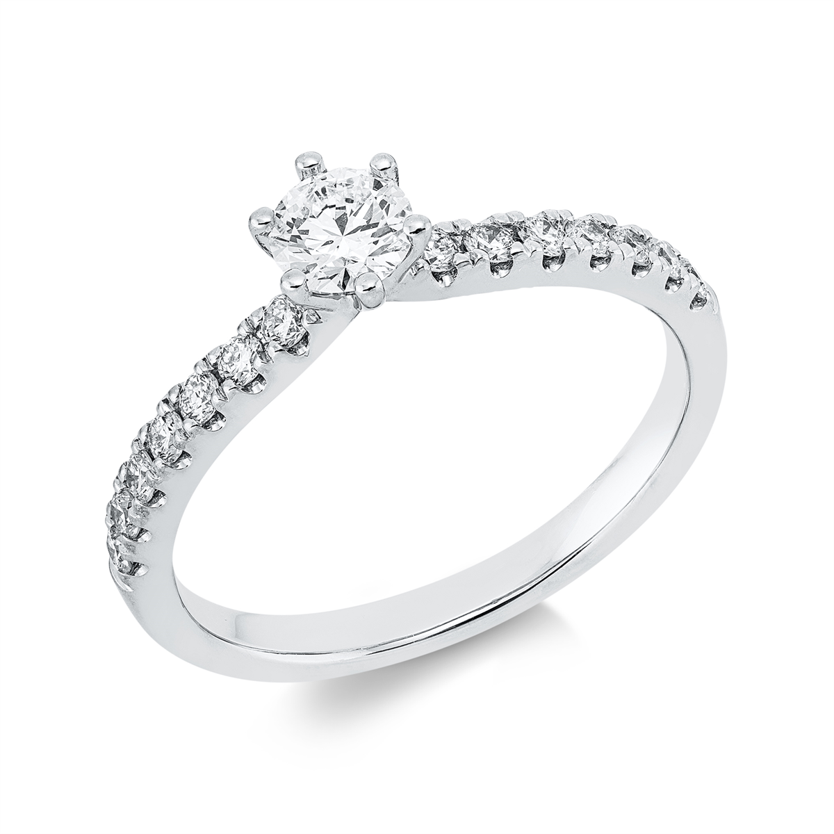 diamond full cut  solitaire with accent stones ring in white gold