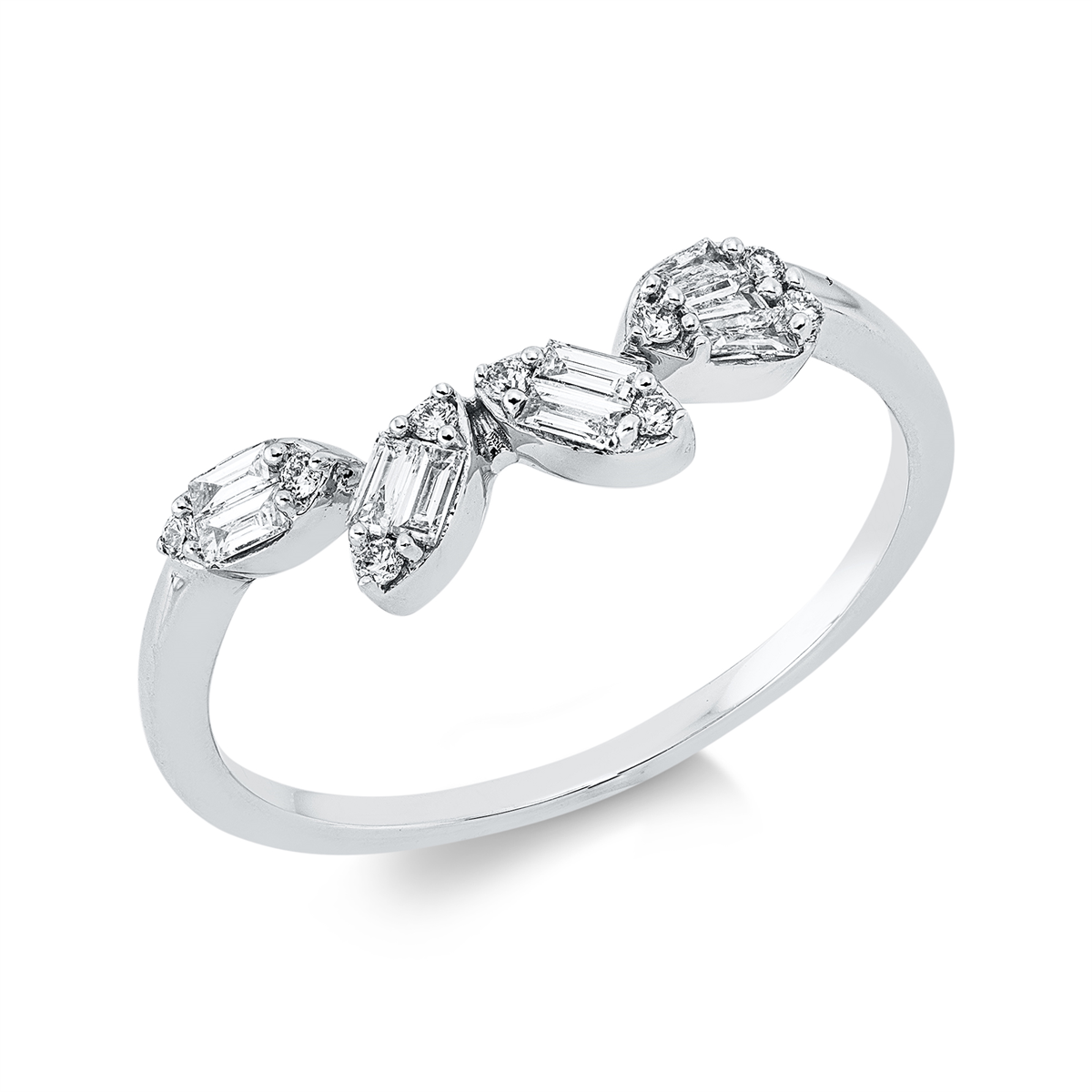 diamond full cut  baguette ring in white gold
